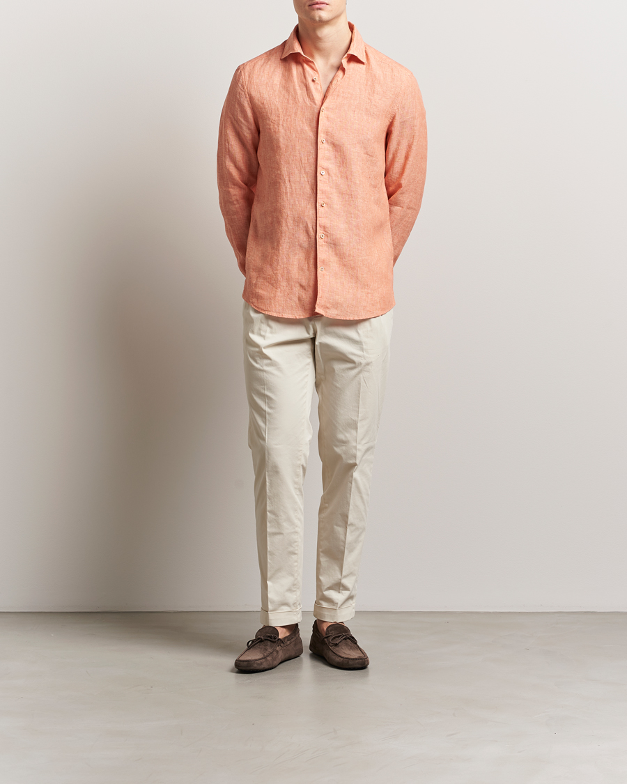 Homme | Chemises | Stenströms | Slimline Cut Away Linen Shirt Orange
