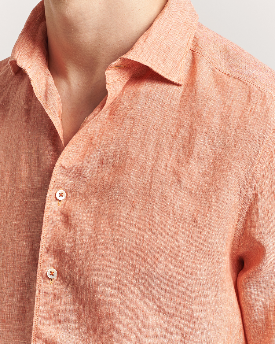 Homme | Chemises | Stenströms | Slimline Cut Away Linen Shirt Orange