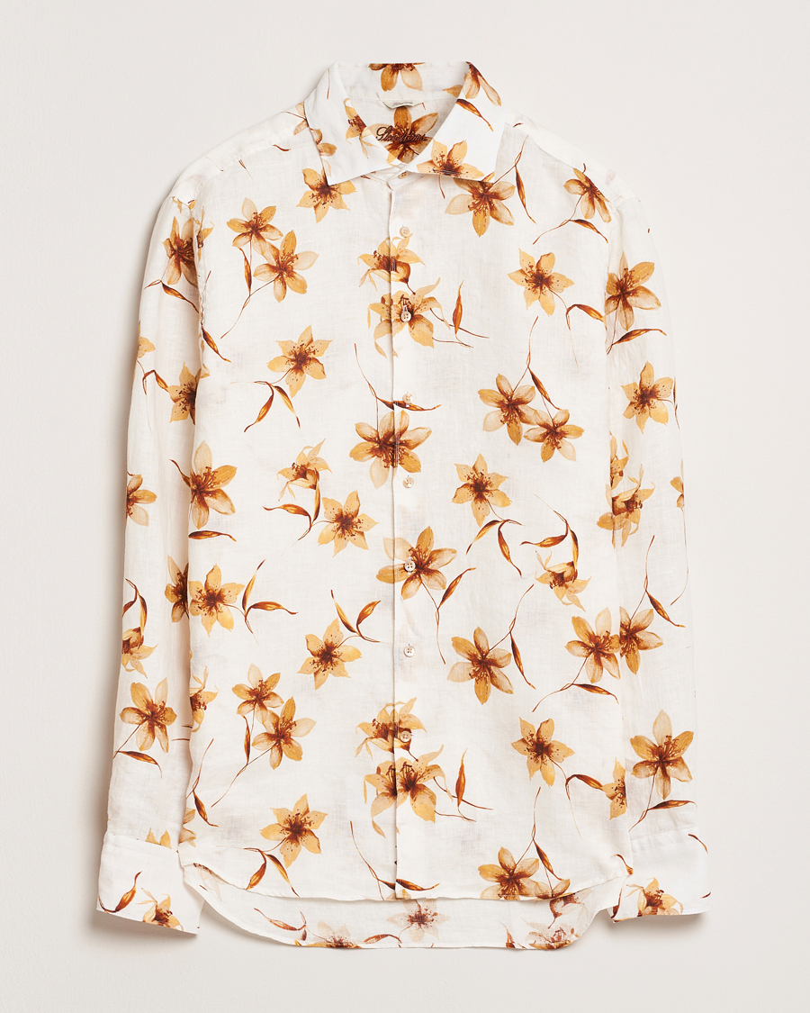 Homme | Chemises | Stenströms | Fitted Body Flower Printed Linen Shirt White