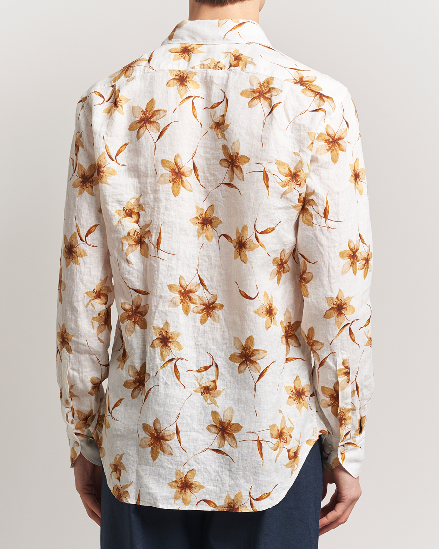 Homme | Chemises | Stenströms | Fitted Body Flower Printed Linen Shirt White