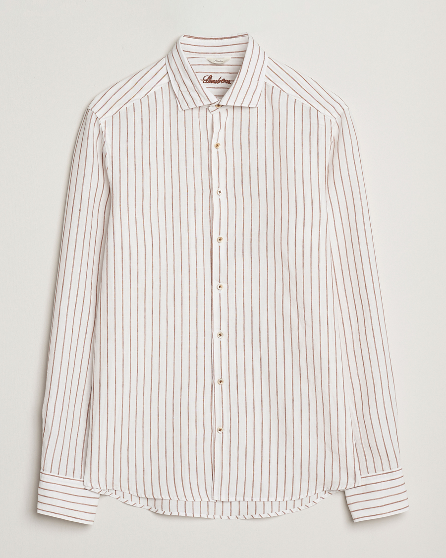 Homme | Chemises | Stenströms | Slimline Striped Linen Shirt White/Brown