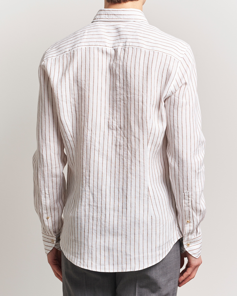Homme | Chemises | Stenströms | Slimline Striped Linen Shirt White/Brown