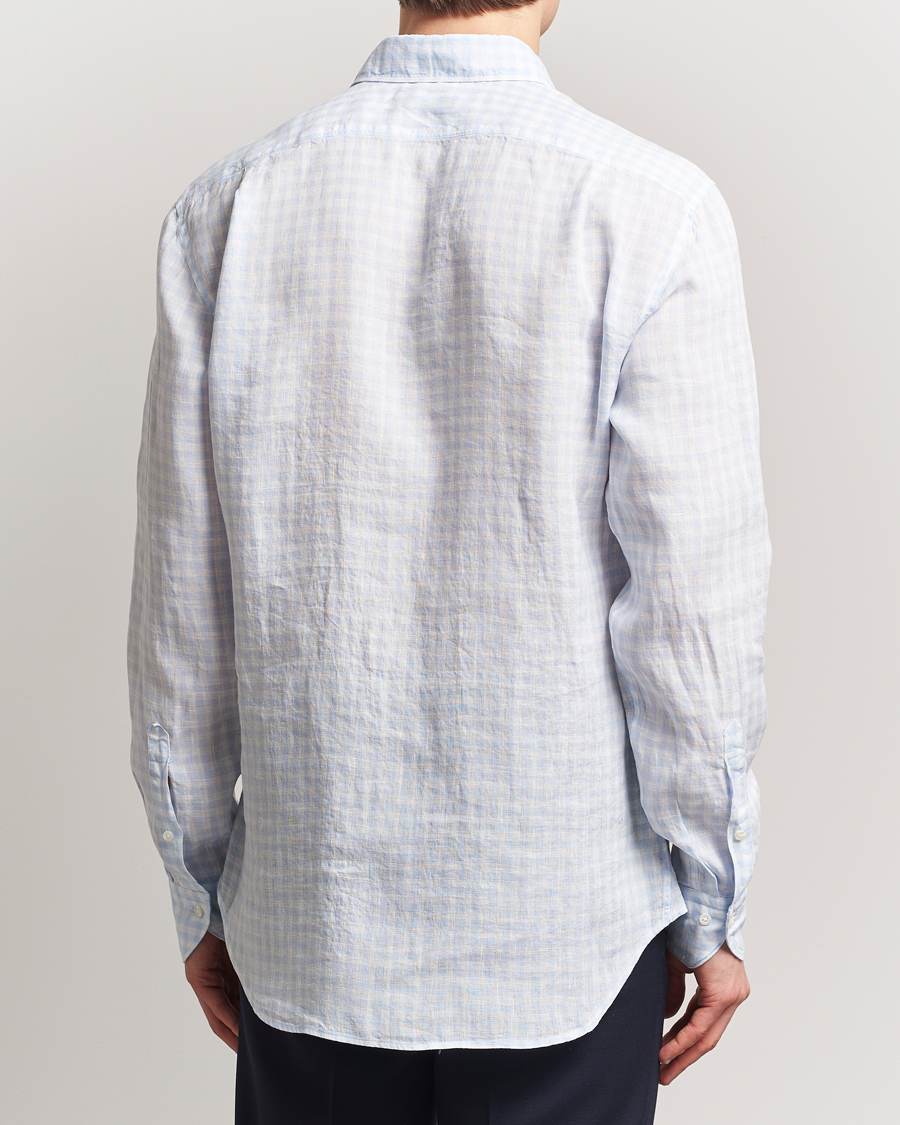 Homme | Chemises | Stenströms | Fitted Body Checked Linen Shirt Blue