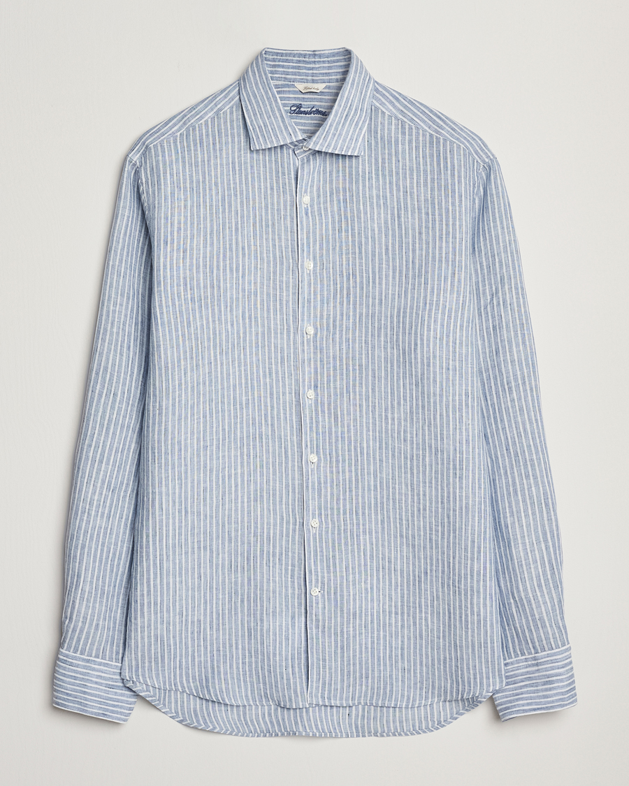 Homme | Chemises | Stenströms | Fitted Body Striped Linen Shirt Blue