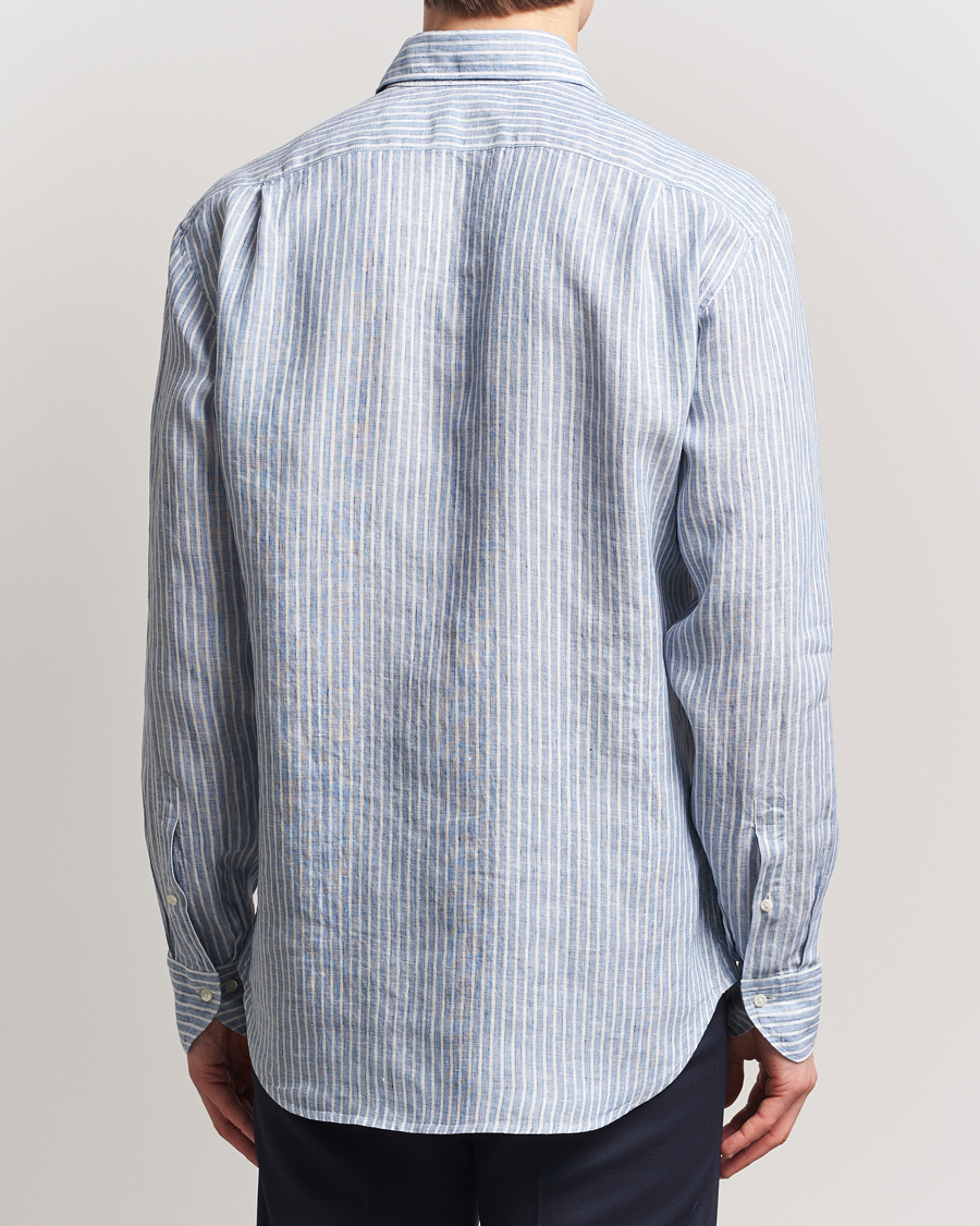 Homme | Chemises | Stenströms | Fitted Body Striped Linen Shirt Blue