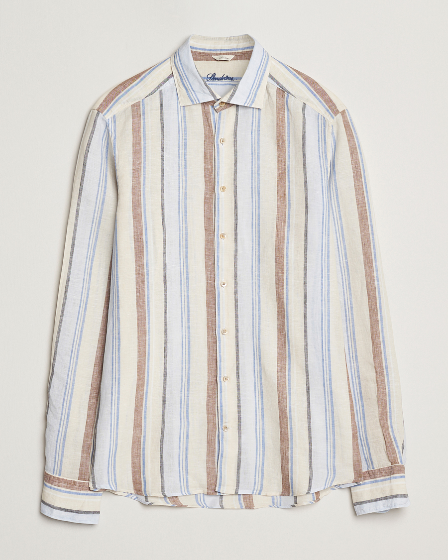 Homme | Chemises | Stenströms | Slimline Multi Striped Linen Shirt Beige