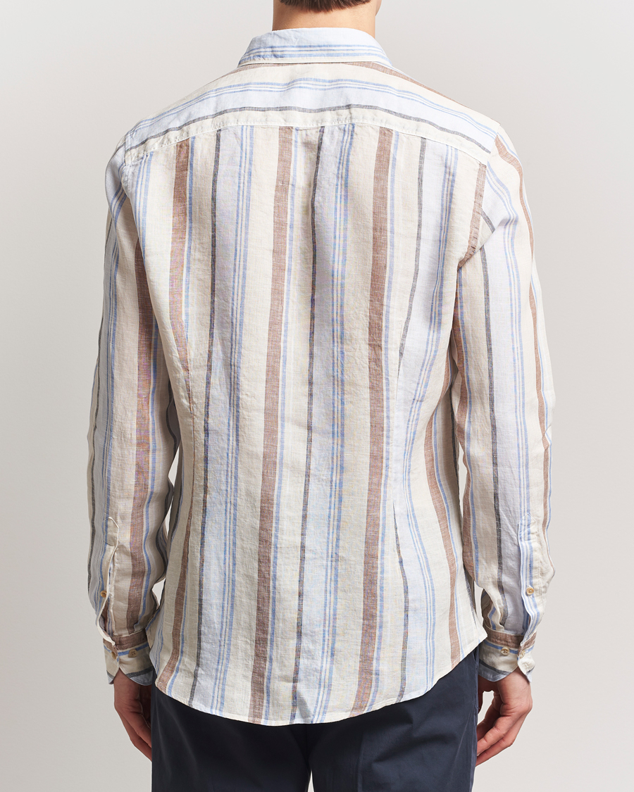 Homme | Chemises | Stenströms | Slimline Multi Striped Linen Shirt Beige