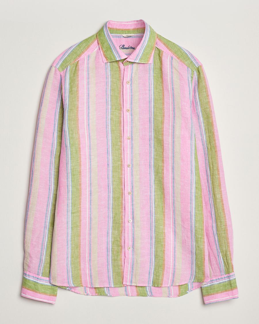 Homme | Chemises | Stenströms | Slimline Multi Striped Linen Shirt Pink