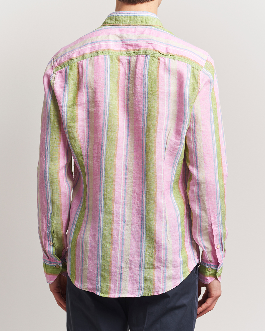 Homme | Chemises | Stenströms | Slimline Multi Striped Linen Shirt Pink