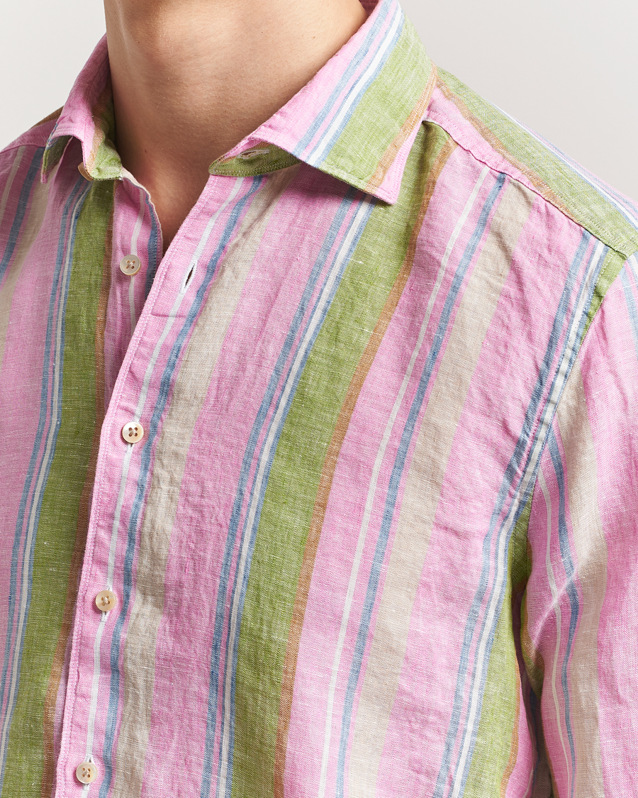 Homme | Chemises | Stenströms | Slimline Multi Striped Linen Shirt Pink