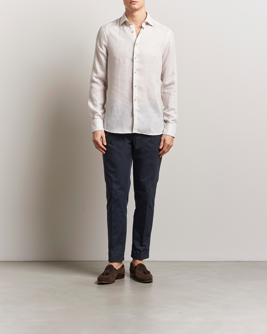 Homme | Chemises | Stenströms | Slimline Linen/Lycell Shirt Light Grey