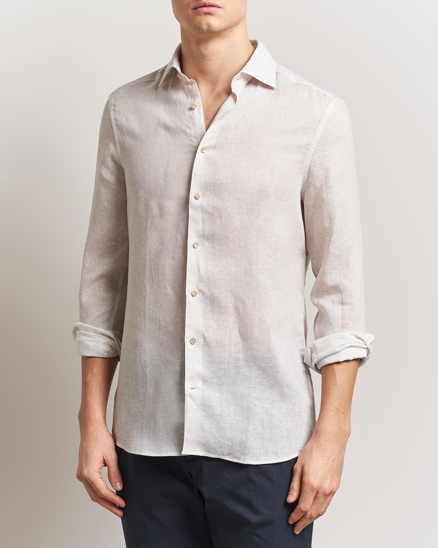 Homme | Chemises | Stenströms | Slimline Linen/Lycell Shirt Light Grey