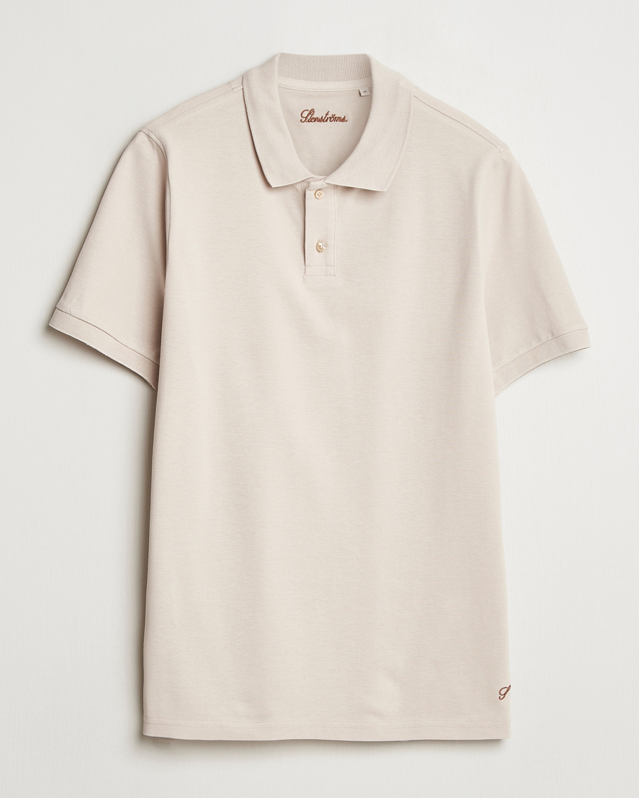 Homme | Polos | Stenströms | Organic Cotton Piquet Polo Shirt Beige