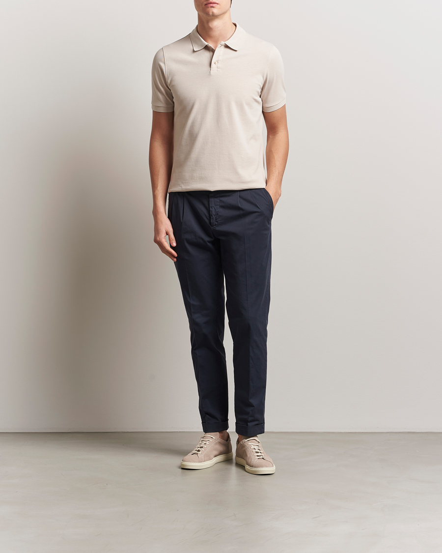 Homme | Polos | Stenströms | Organic Cotton Piquet Polo Shirt Beige