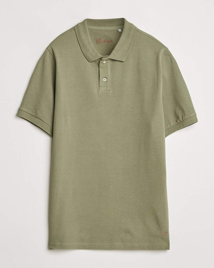 Homme | Polos | Stenströms | Organic Cotton Piquet Polo Shirt Olive