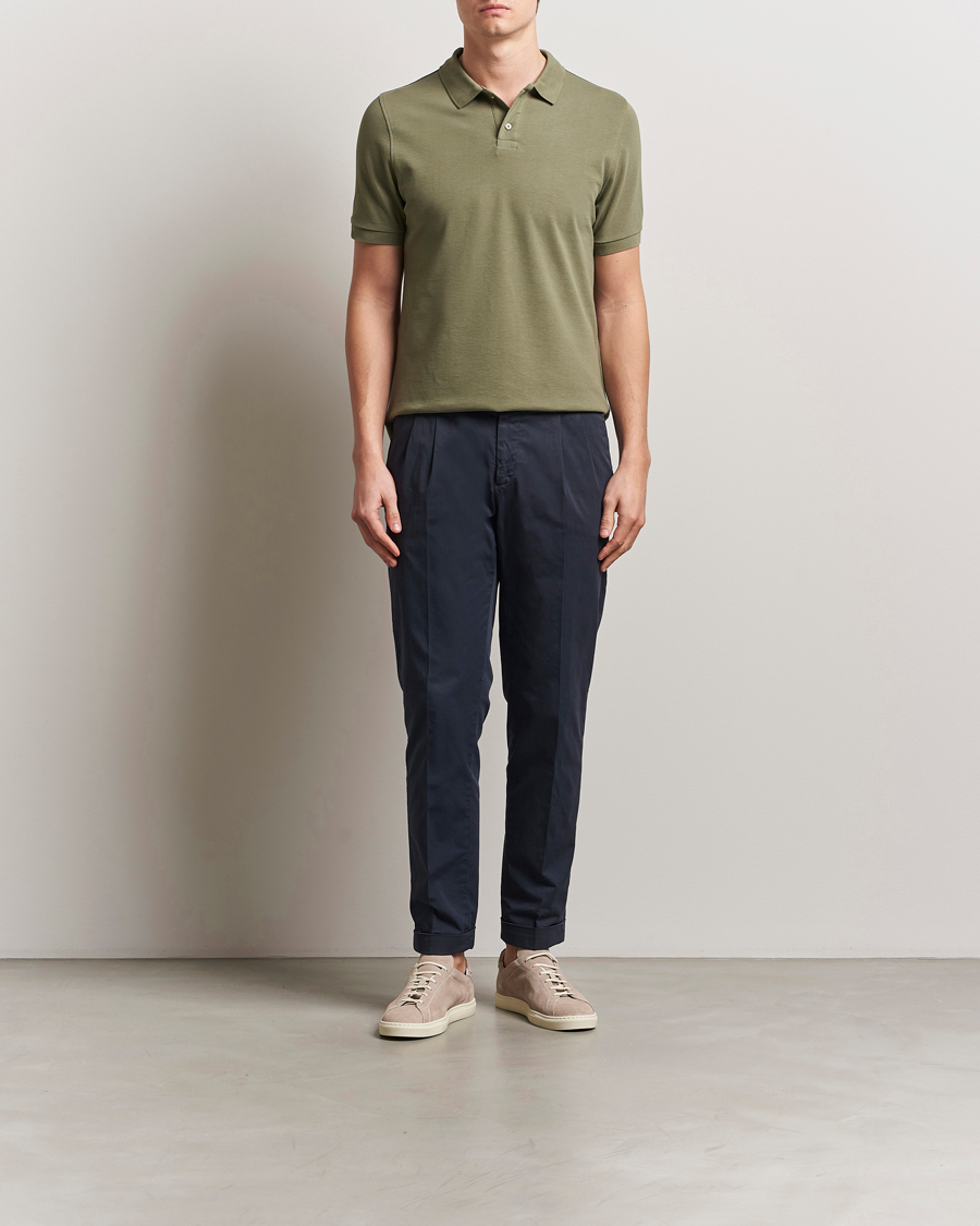 Homme | Polos | Stenströms | Organic Cotton Piquet Polo Shirt Olive