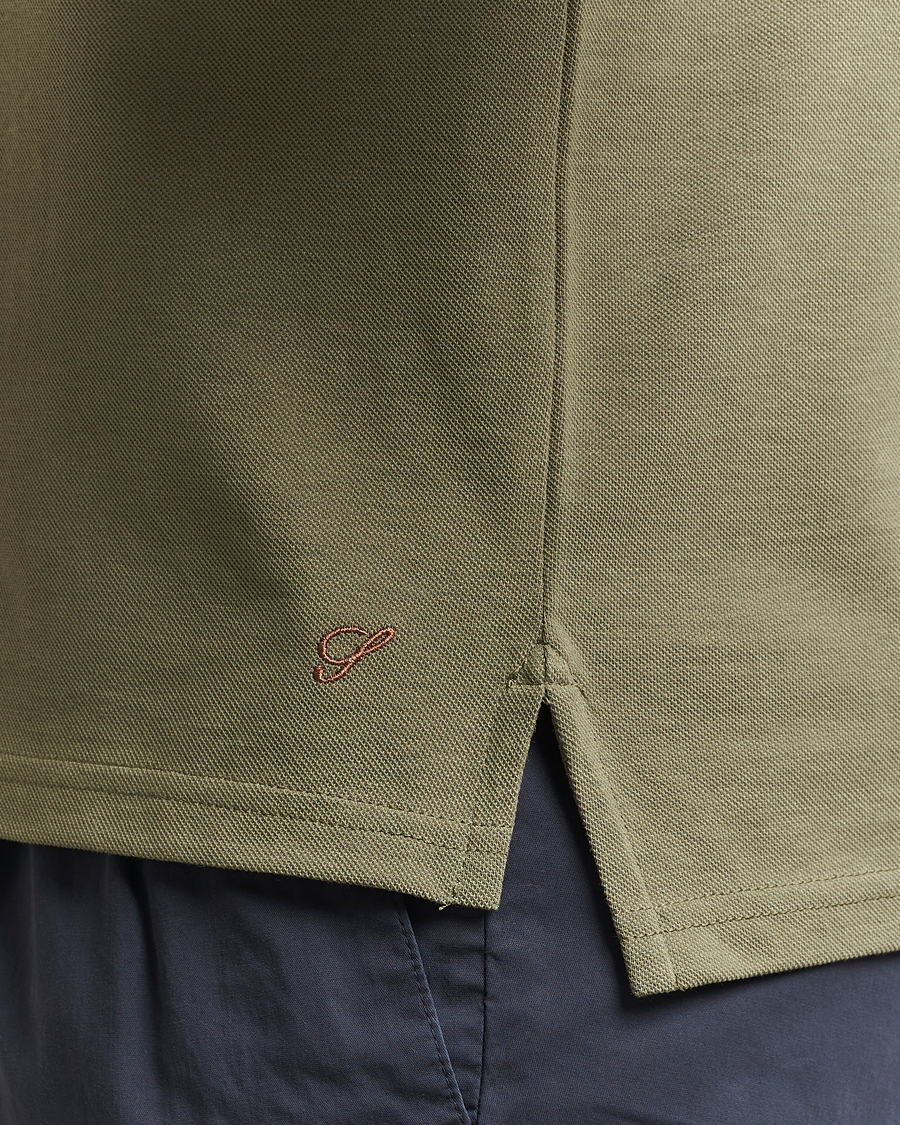 Homme | Polos | Stenströms | Organic Cotton Piquet Polo Shirt Olive