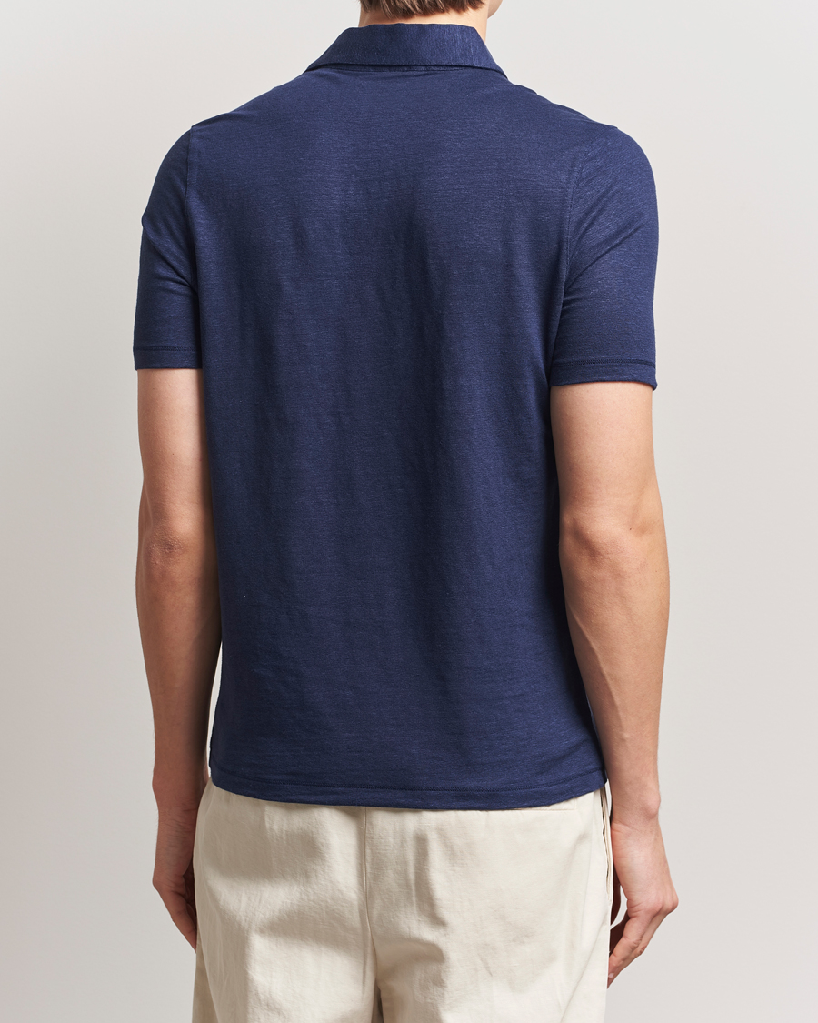 Homme | Polos | Stenströms | Linen Polo Shirt Navy