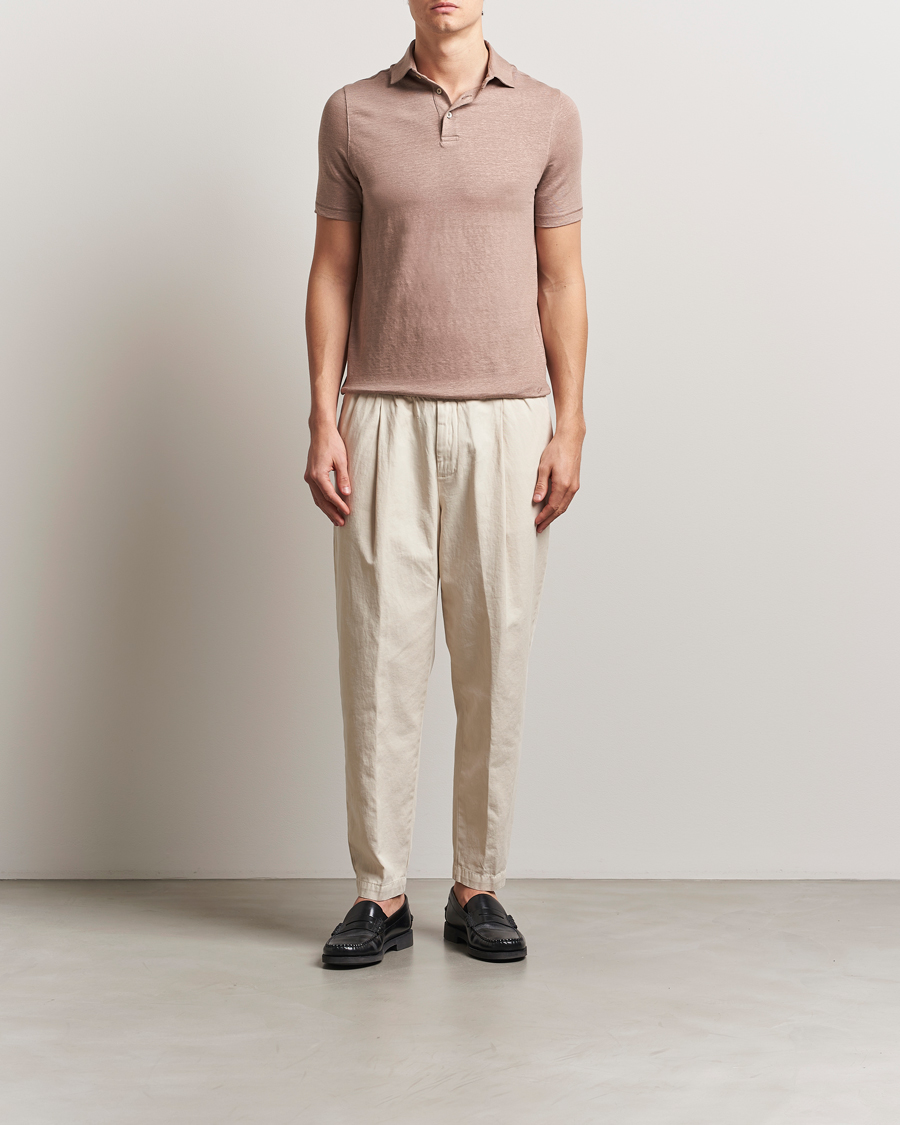 Homme | Polos | Stenströms | Linen Polo Shirt Light Brown