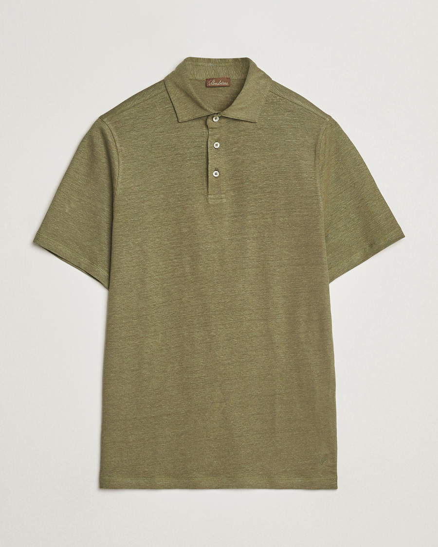 Homme | Polos | Stenströms | Linen Polo Shirt Olive