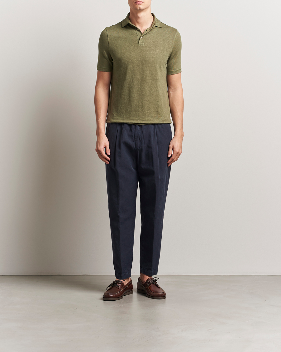 Homme | Polos | Stenströms | Linen Polo Shirt Olive