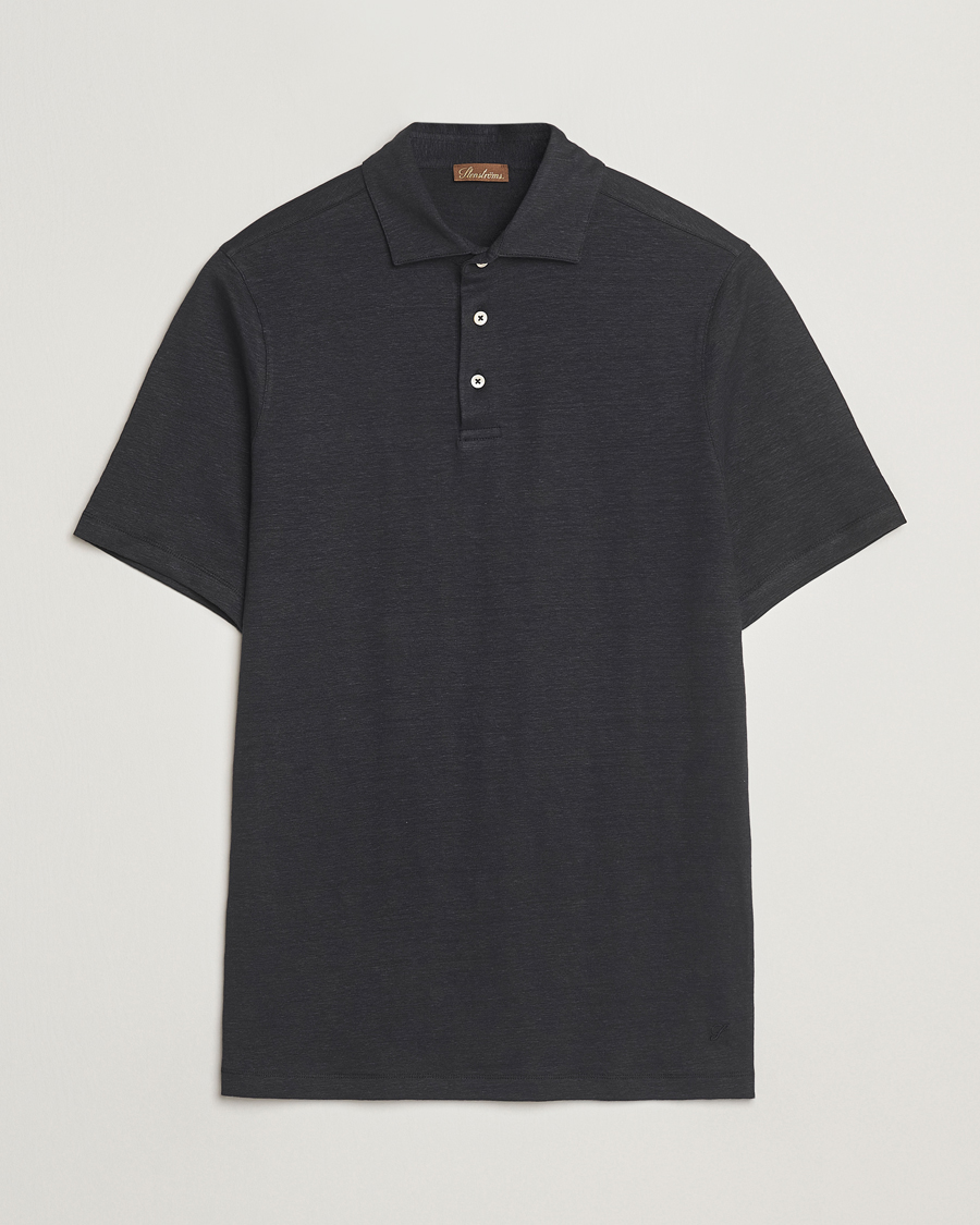 Homme | Polos | Stenströms | Linen Polo Shirt Black