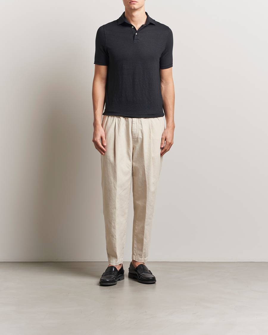 Homme | Polos | Stenströms | Linen Polo Shirt Black