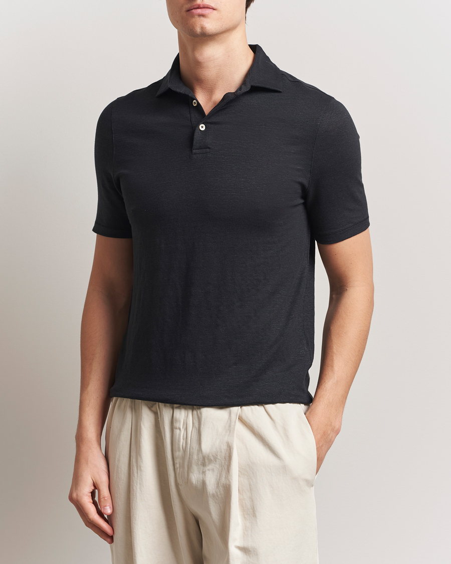Homme | Polos | Stenströms | Linen Polo Shirt Black