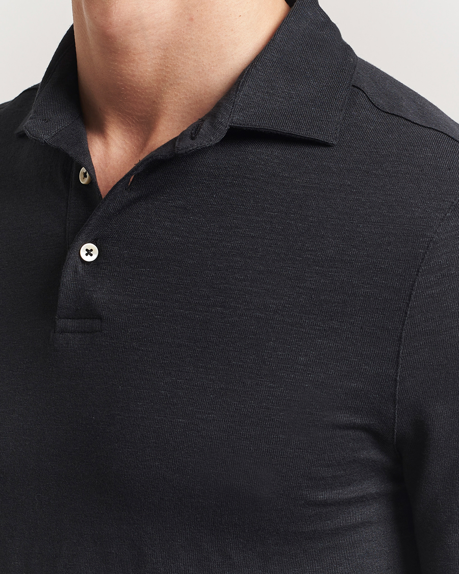 Homme | Polos | Stenströms | Linen Polo Shirt Black