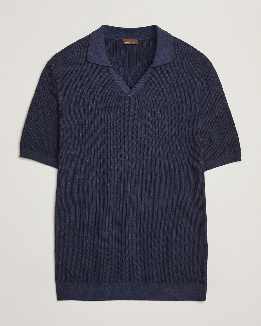 Homme | Polos | Stenströms | Structured Merino Knitted Polo Navy