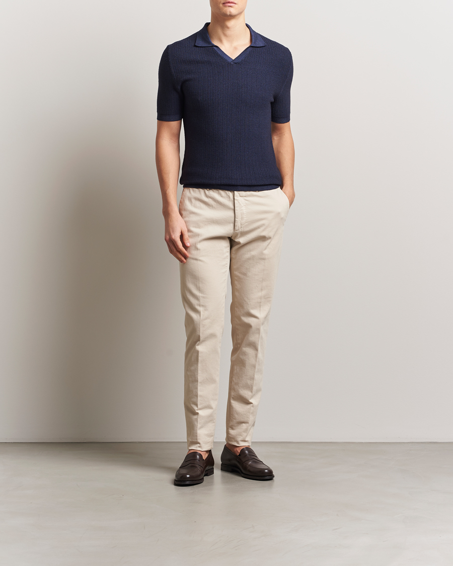 Homme | Polos | Stenströms | Structured Merino Knitted Polo Navy