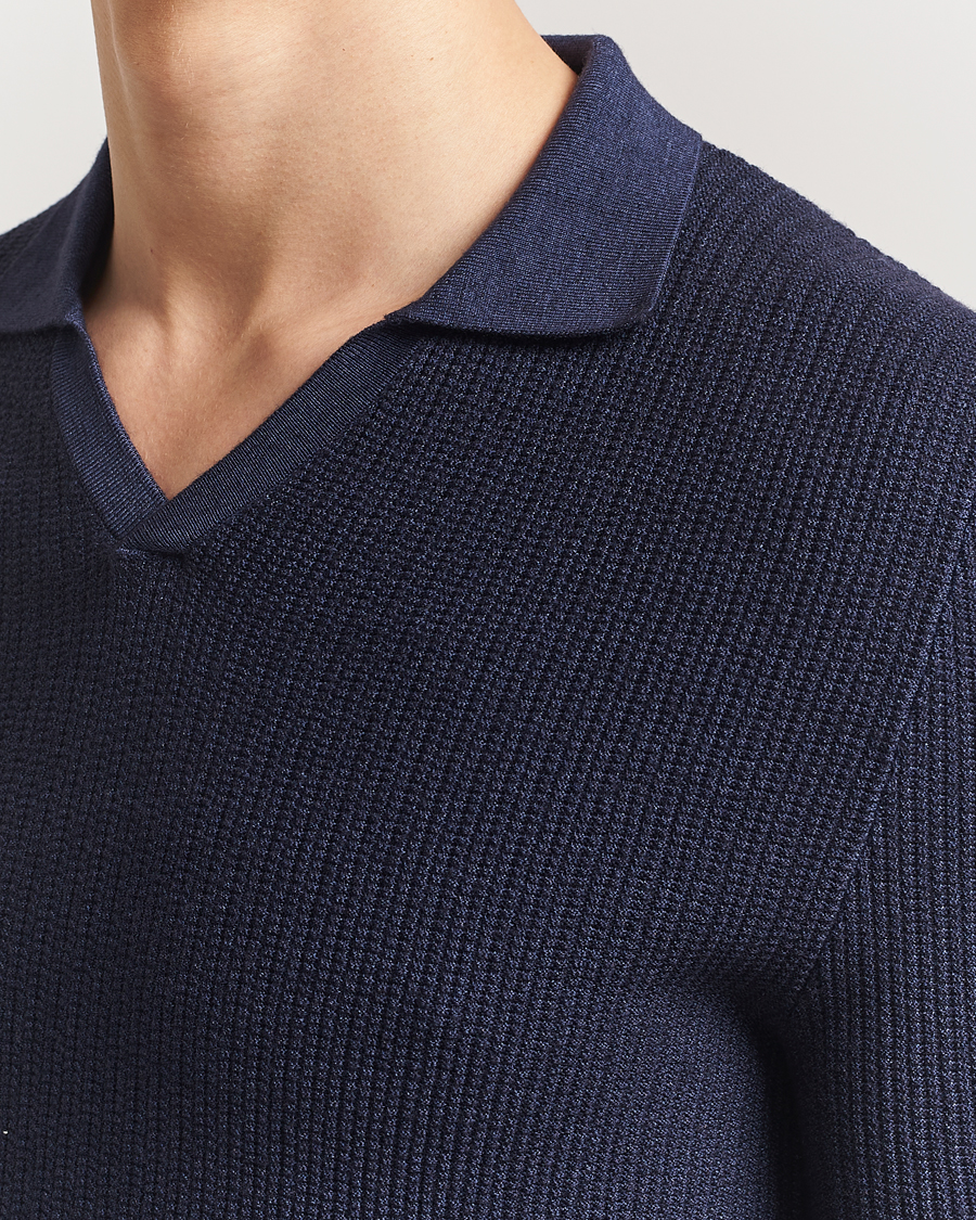 Homme | Polos | Stenströms | Structured Merino Knitted Polo Navy