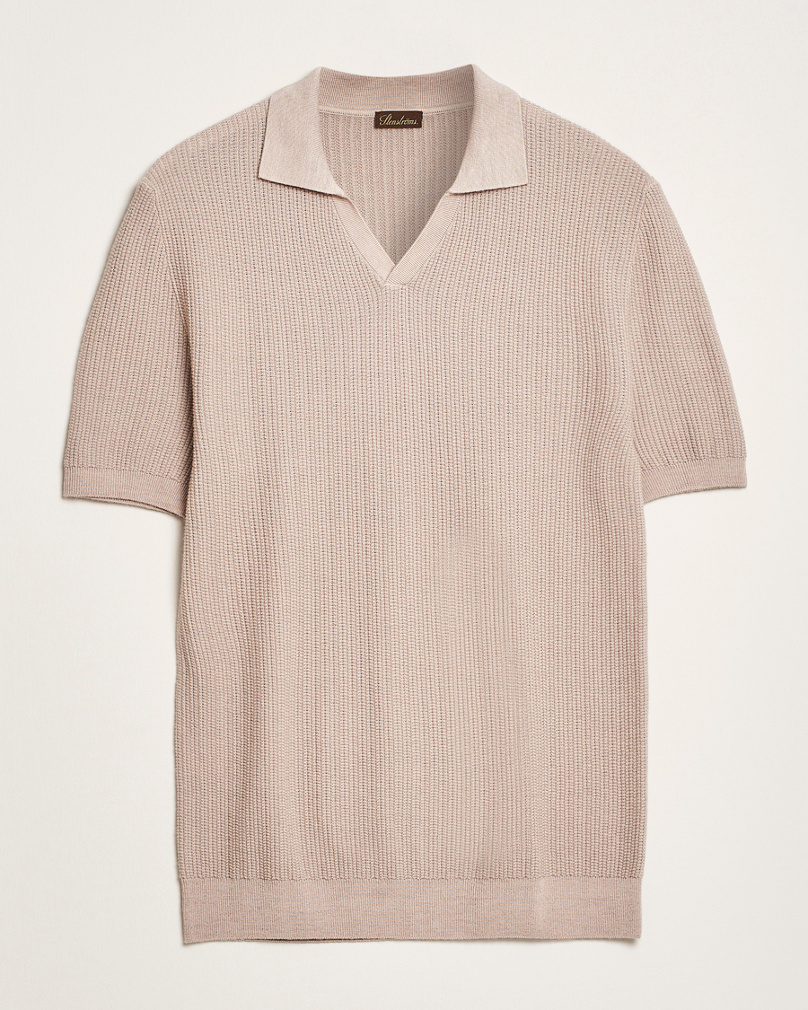 Homme | Polos | Stenströms | Structured Merino Knitted Polo Beige