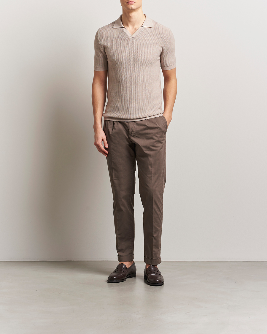 Homme | Polos | Stenströms | Structured Merino Knitted Polo Beige