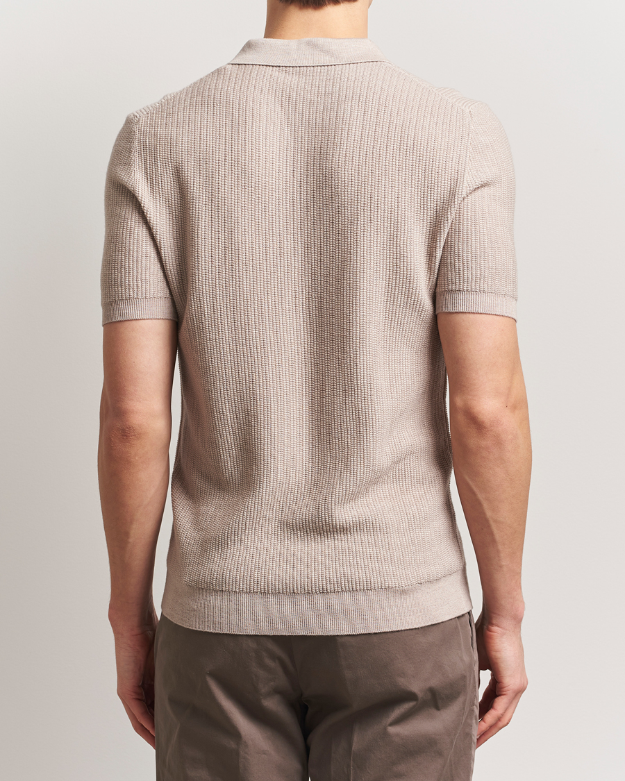 Homme | Polos | Stenströms | Structured Merino Knitted Polo Beige