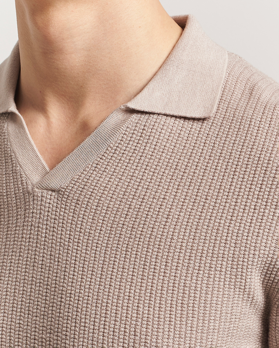 Homme | Polos | Stenströms | Structured Merino Knitted Polo Beige