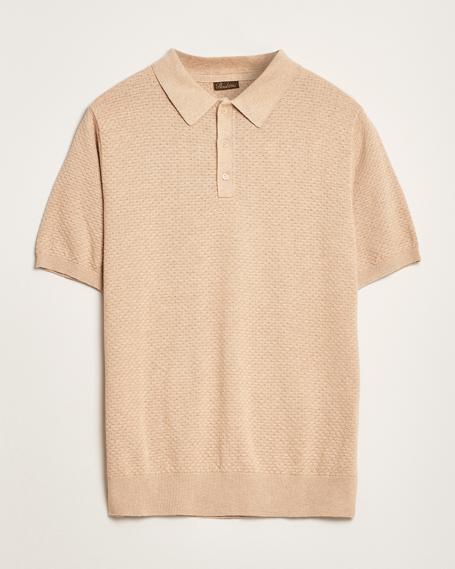 Homme | Polos | Stenströms | Knitted Textured Cotton/Hemp Polo Beige