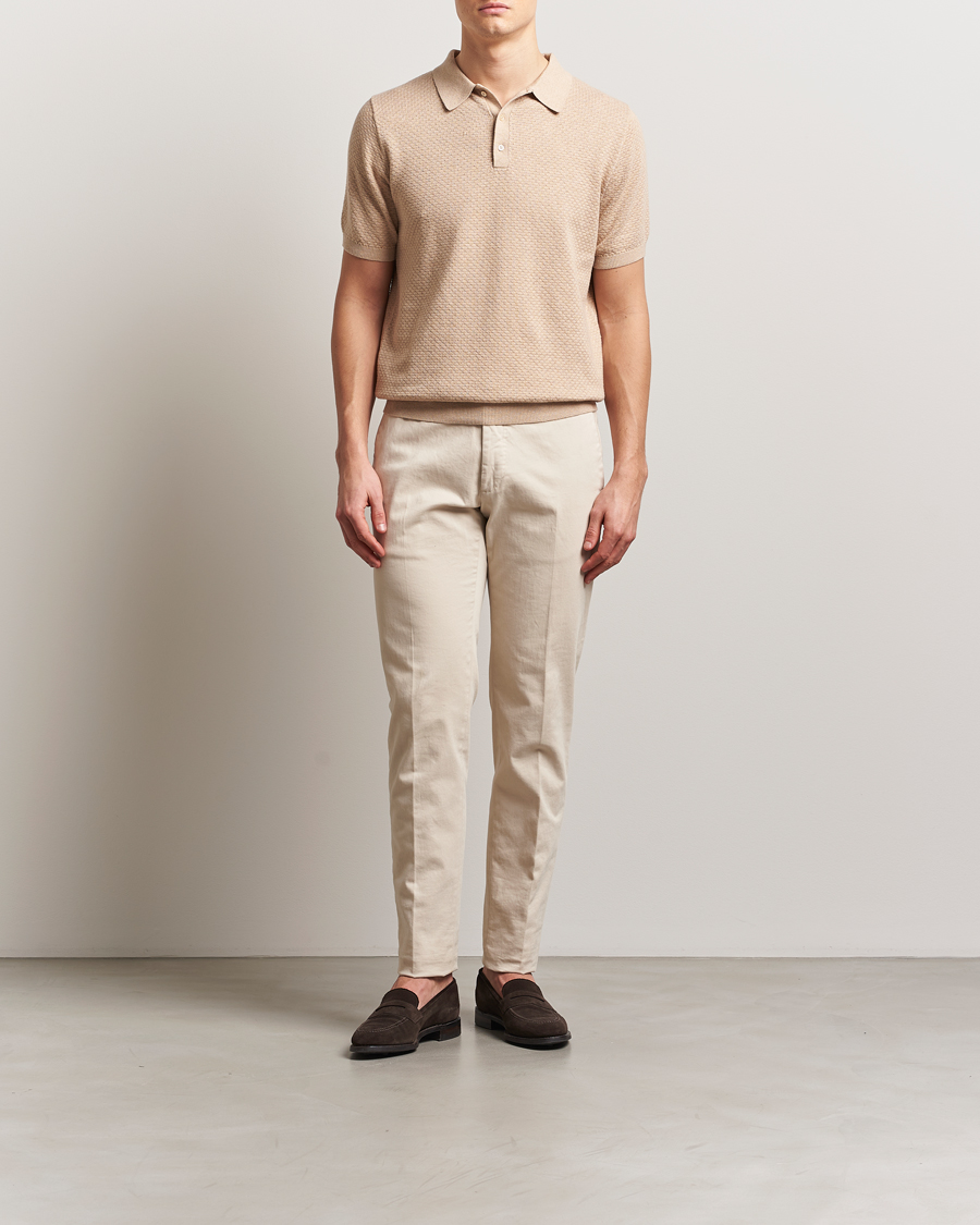 Homme | Polos | Stenströms | Knitted Textured Cotton/Hemp Polo Beige