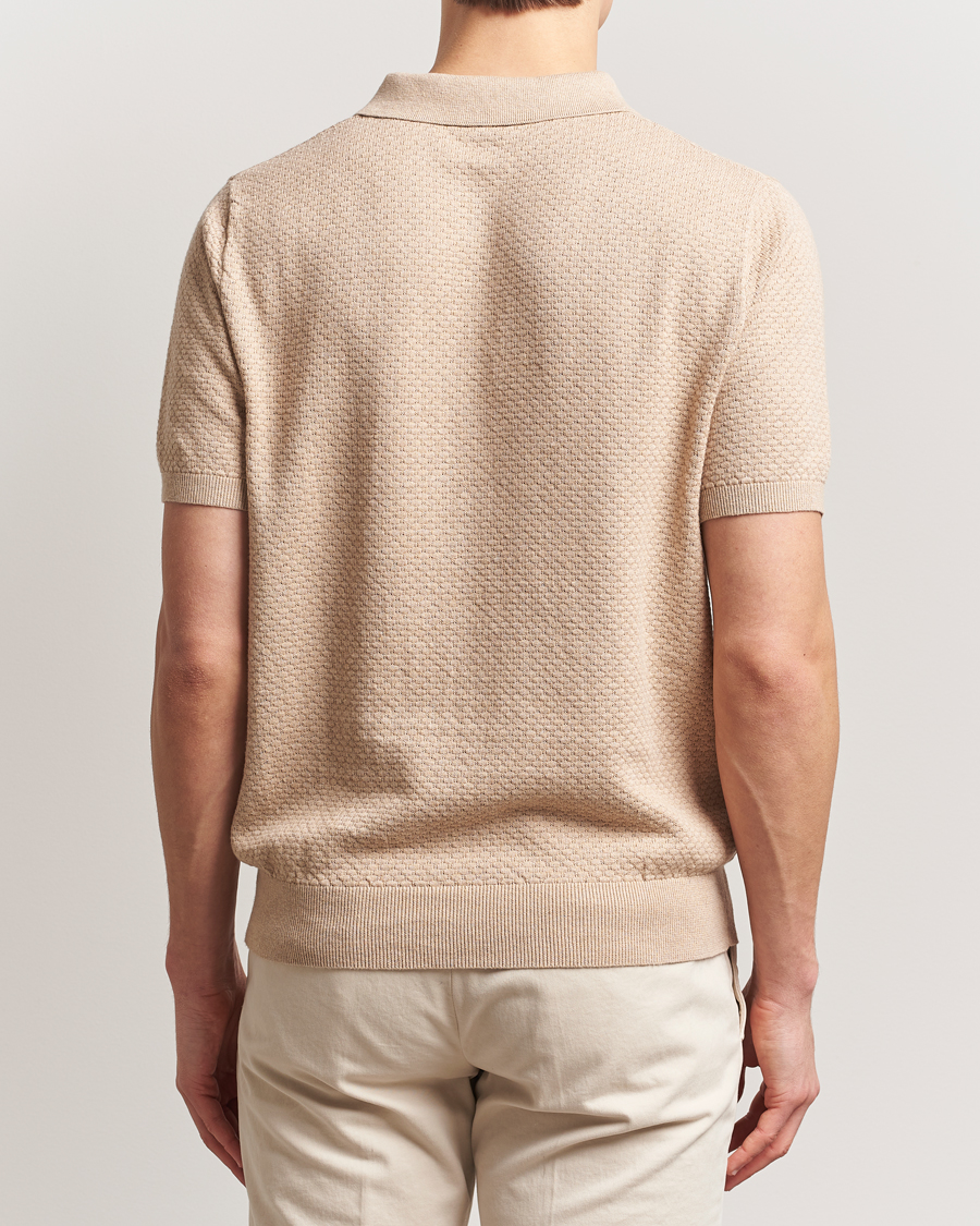 Homme | Polos | Stenströms | Knitted Textured Cotton/Hemp Polo Beige