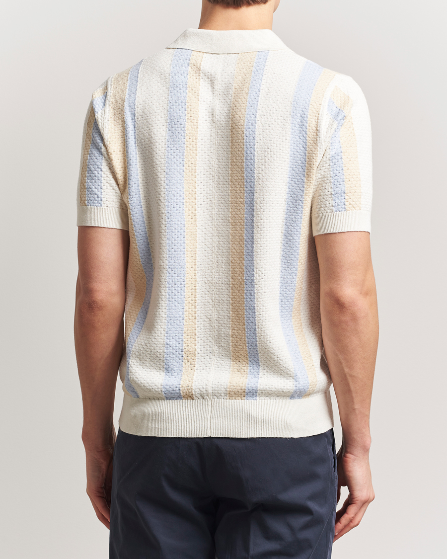 Homme | Polos | Stenströms | Knitted Textured Striped Cotton/Hemp Polo Off White