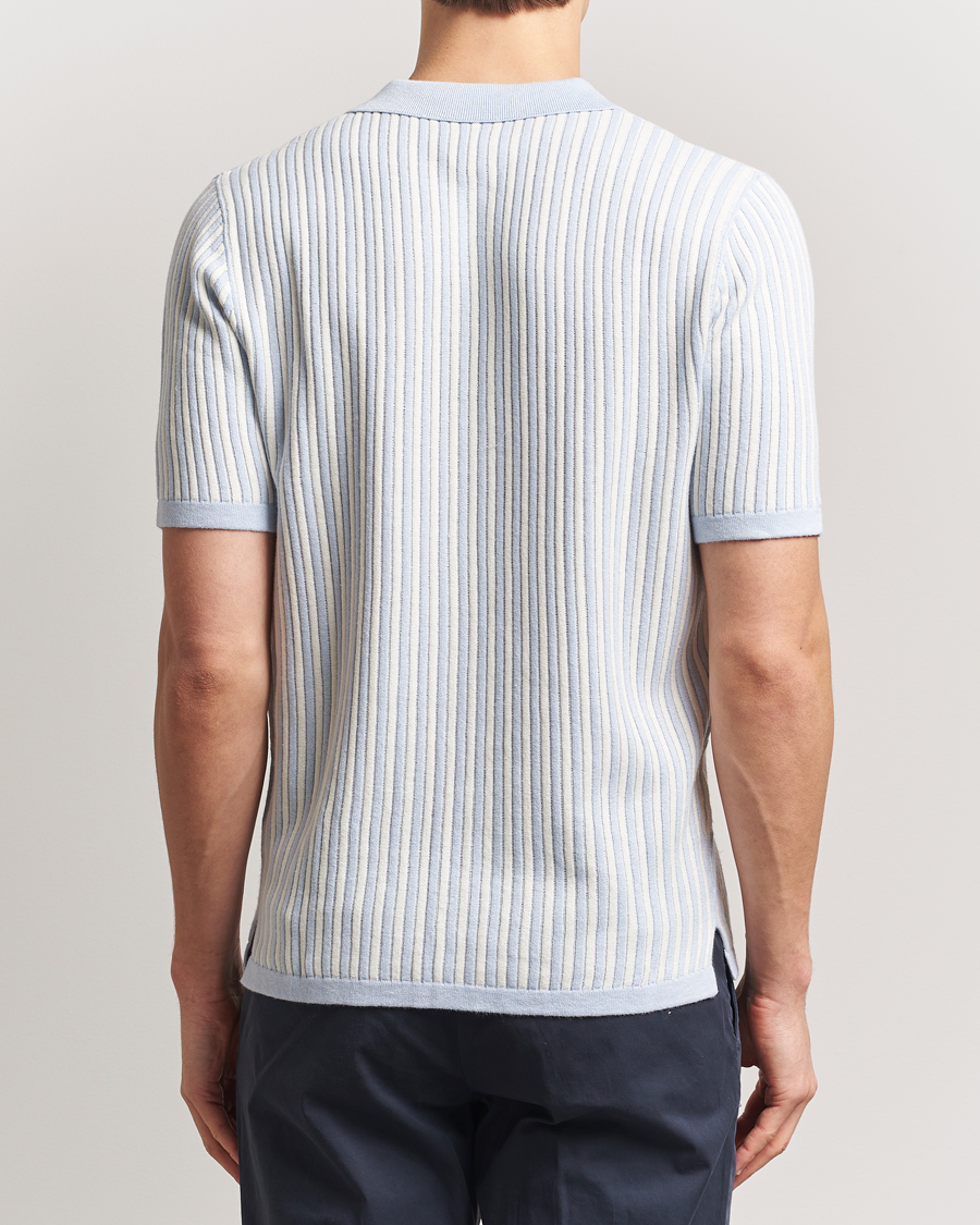 Homme | Chemises | Stenströms | Knitted Buttonthru Polo Shirt White/Blue