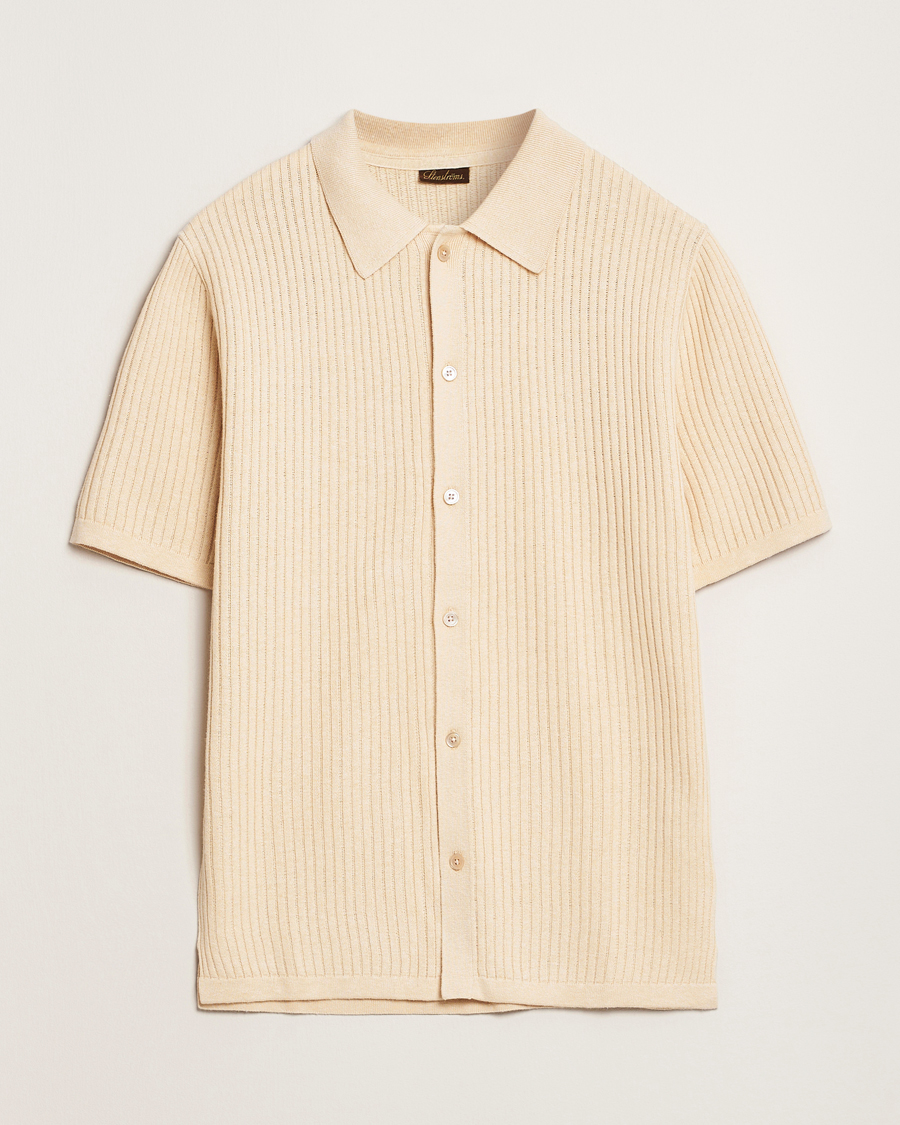 Homme | Chemises | Stenströms | Knitted Buttonthru Polo Shirt Beige