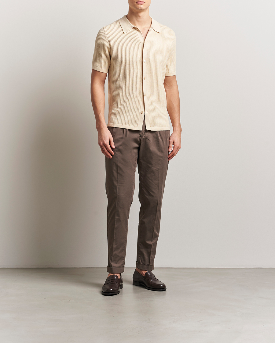 Homme | Chemises | Stenströms | Knitted Buttonthru Polo Shirt Beige