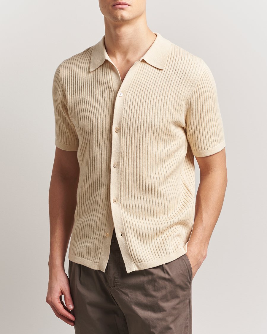 Homme | Chemises | Stenströms | Knitted Buttonthru Polo Shirt Beige