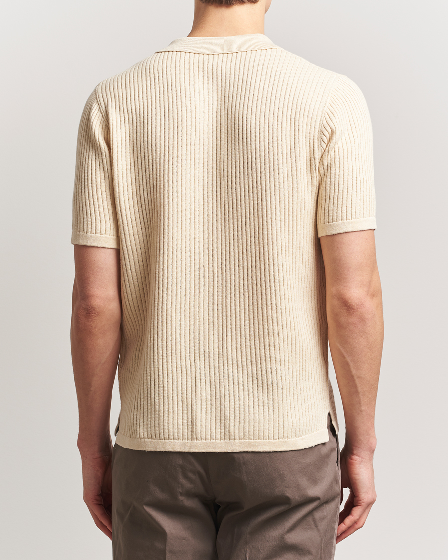 Homme | Chemises | Stenströms | Knitted Buttonthru Polo Shirt Beige
