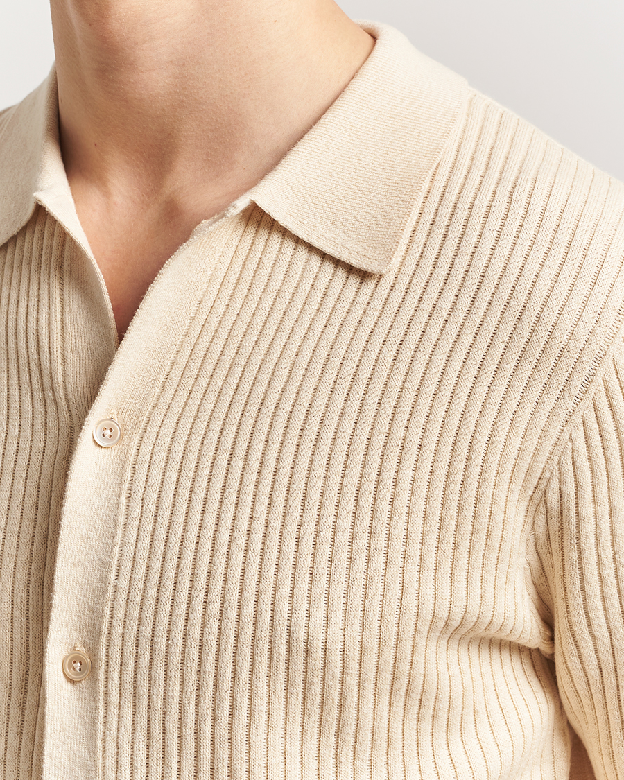 Homme | Chemises | Stenströms | Knitted Buttonthru Polo Shirt Beige