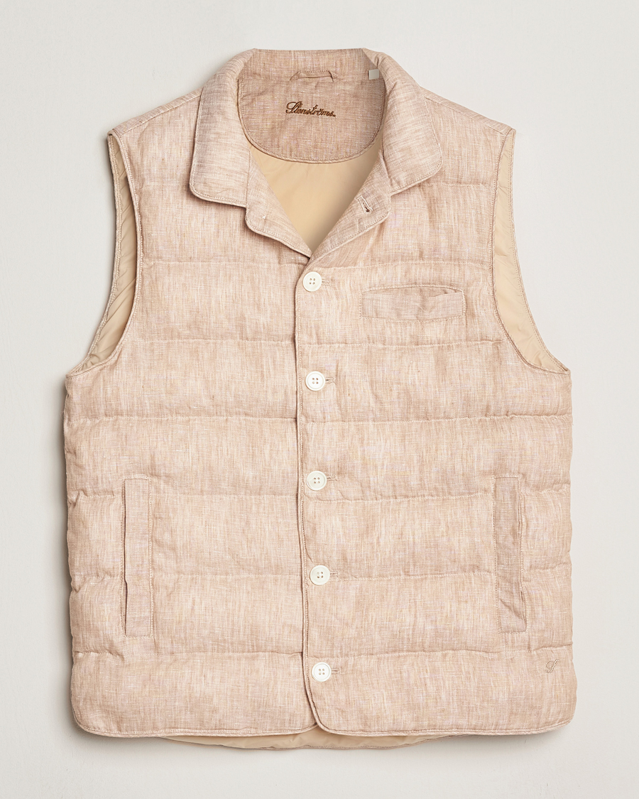 Homme | Manteaux Et Vestes | Stenströms | Linen Padded Button Vest Beige