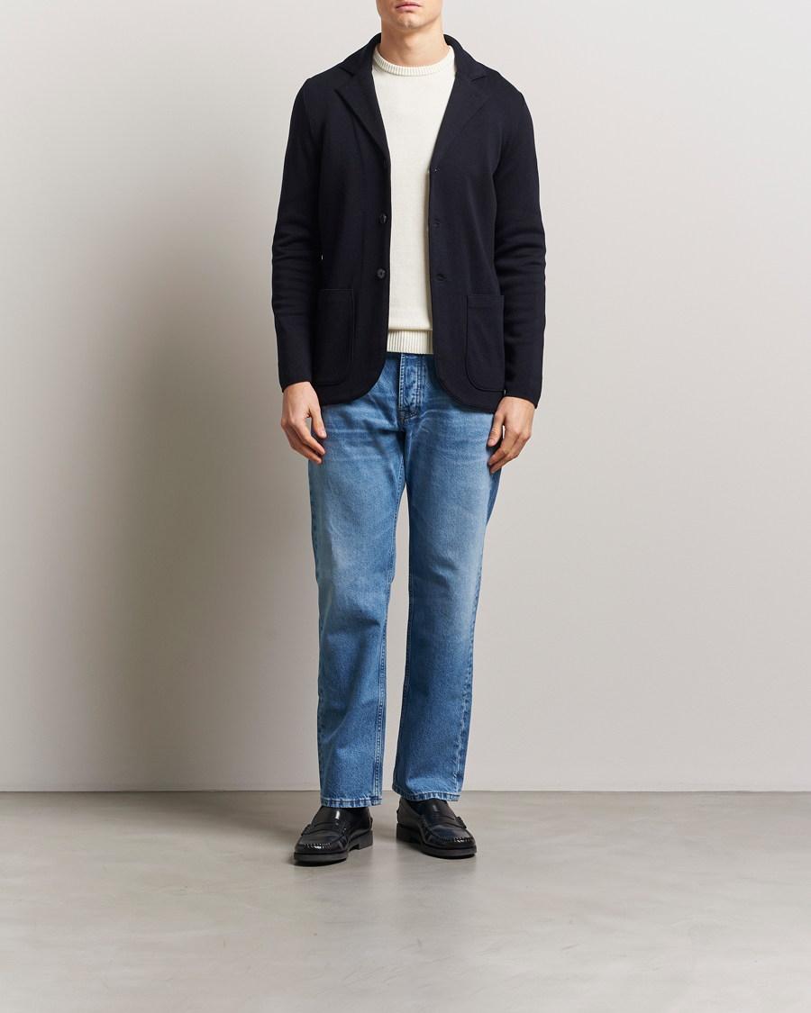Homme | Blazers | Stenströms | Milano Knitted Merino Blazer Navy