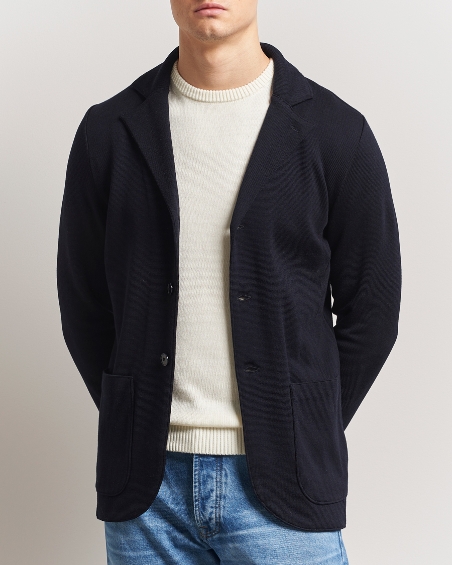 Homme | Blazers | Stenströms | Milano Knitted Merino Blazer Navy