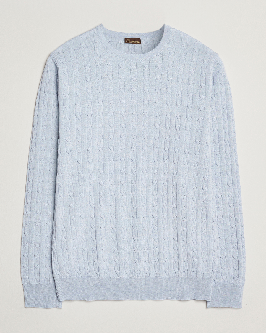 Homme | Pulls Et Tricots | Stenströms | Merino Cable Crew Neck Light Blue